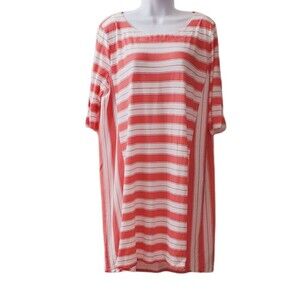 Peyton & Parker Womens Orange Striped Shortsleeve Tee Shirt Coverup Dress